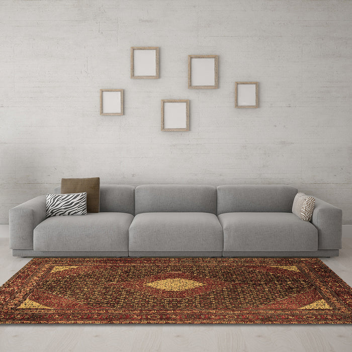 Machine Washable Persian Brown Traditional Rug in a Living Room,, wshtr2174brn