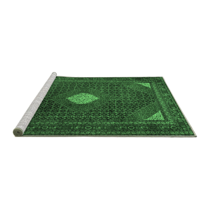 Sideview of Machine Washable Persian Emerald Green Traditional Area Rugs, wshtr2174emgrn