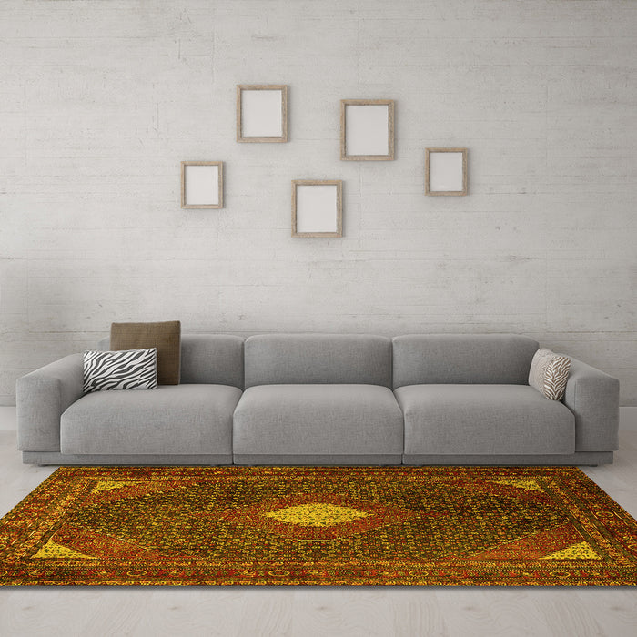 Machine Washable Persian Yellow Traditional Rug in a Living Room, wshtr2174yw