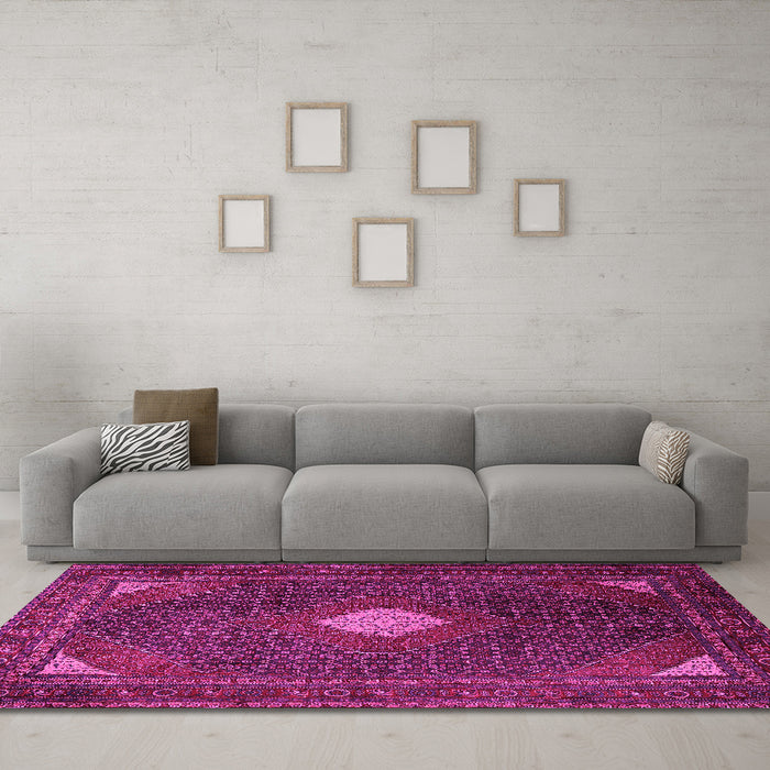 Machine Washable Persian Pink Traditional Rug in a Living Room, wshtr2174pnk