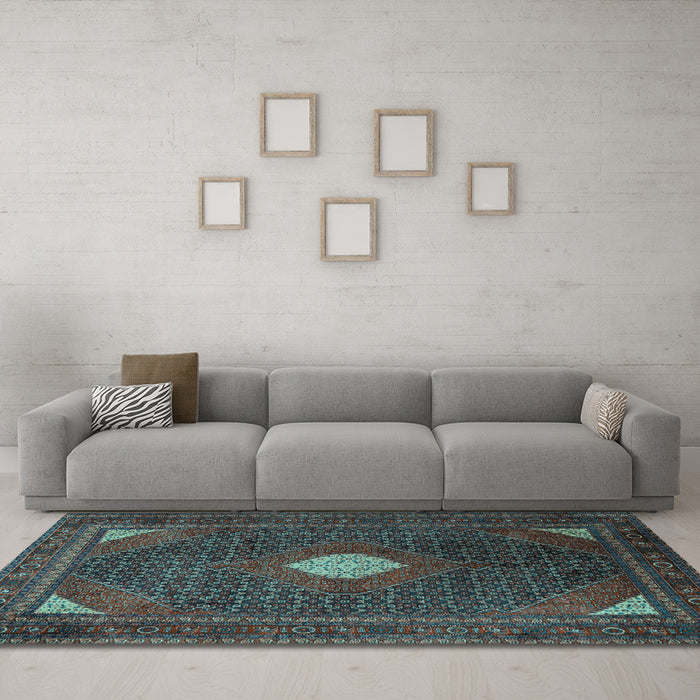 Machine Washable Persian Light Blue Traditional Rug in a Living Room, wshtr2174lblu