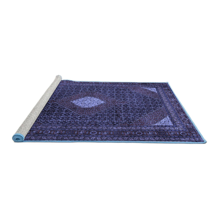 Sideview of Machine Washable Persian Blue Traditional Rug, wshtr2174blu