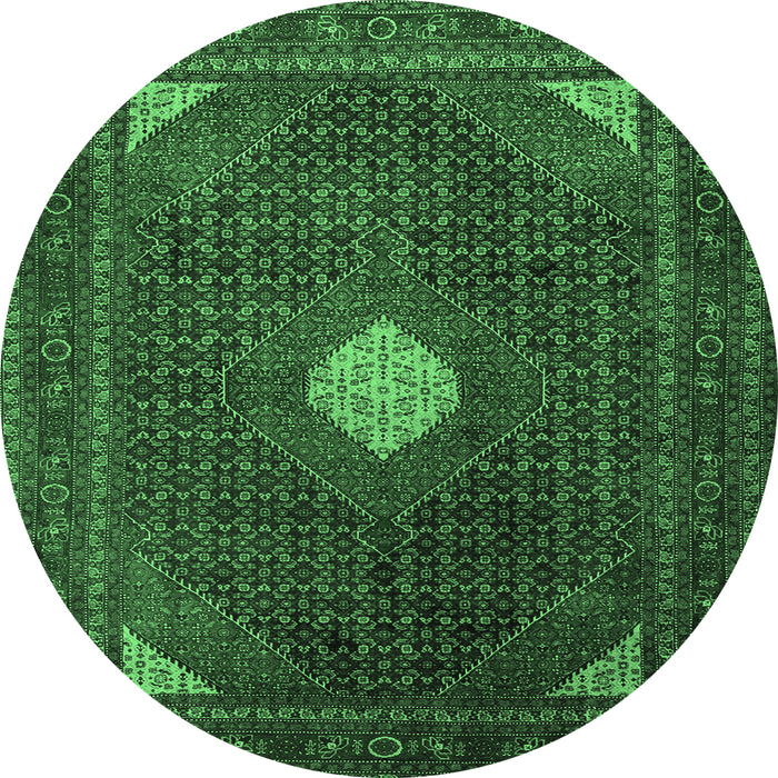 Round Machine Washable Persian Emerald Green Traditional Area Rugs, wshtr2174emgrn