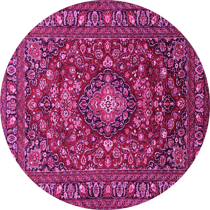 Round Machine Washable Persian Pink Traditional Rug, wshtr2175pnk