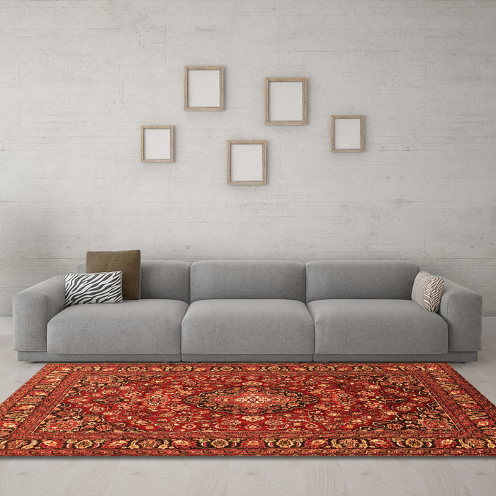 Machine Washable Persian Orange Traditional Area Rugs in a Living Room, wshtr2175org