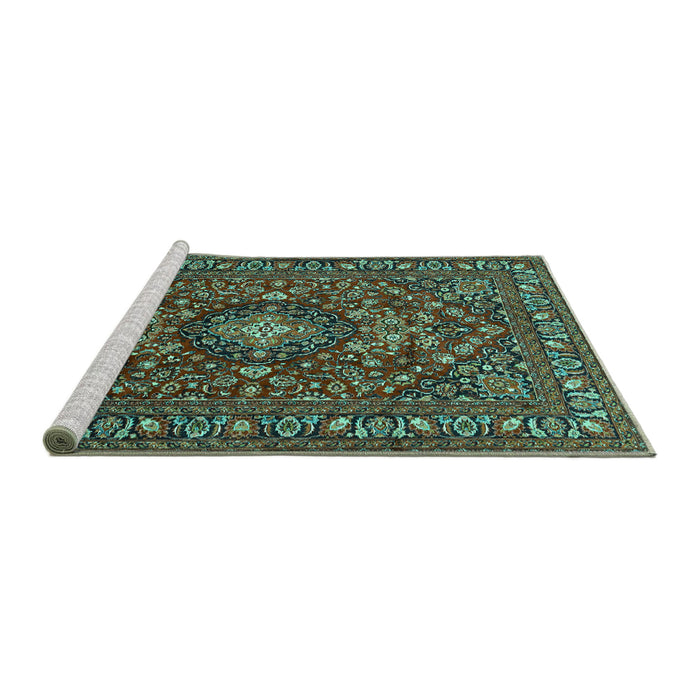 Sideview of Machine Washable Persian Turquoise Traditional Area Rugs, wshtr2175turq