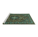 Sideview of Machine Washable Persian Turquoise Traditional Area Rugs, wshtr2175turq