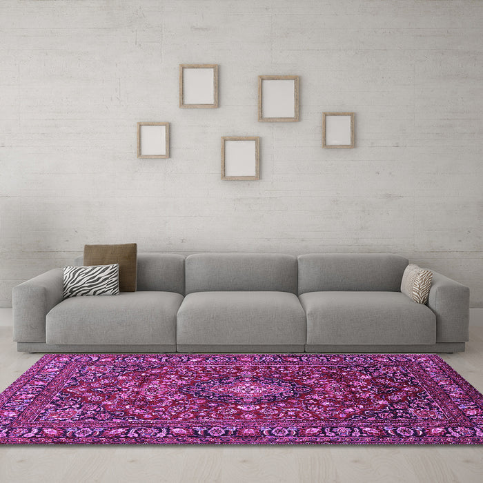 Machine Washable Persian Purple Traditional Area Rugs in a Living Room, wshtr2175pur