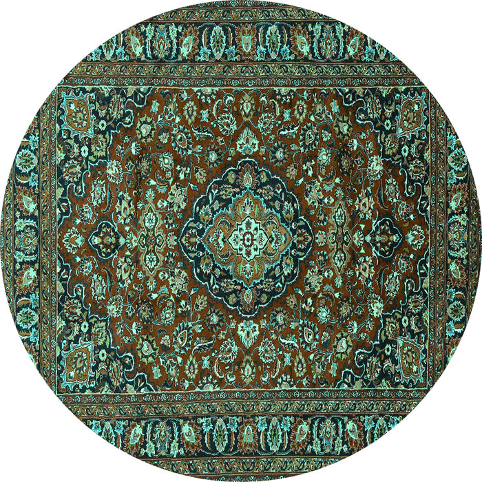 Round Machine Washable Persian Turquoise Traditional Area Rugs, wshtr2175turq