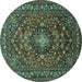 Round Machine Washable Persian Turquoise Traditional Area Rugs, wshtr2175turq