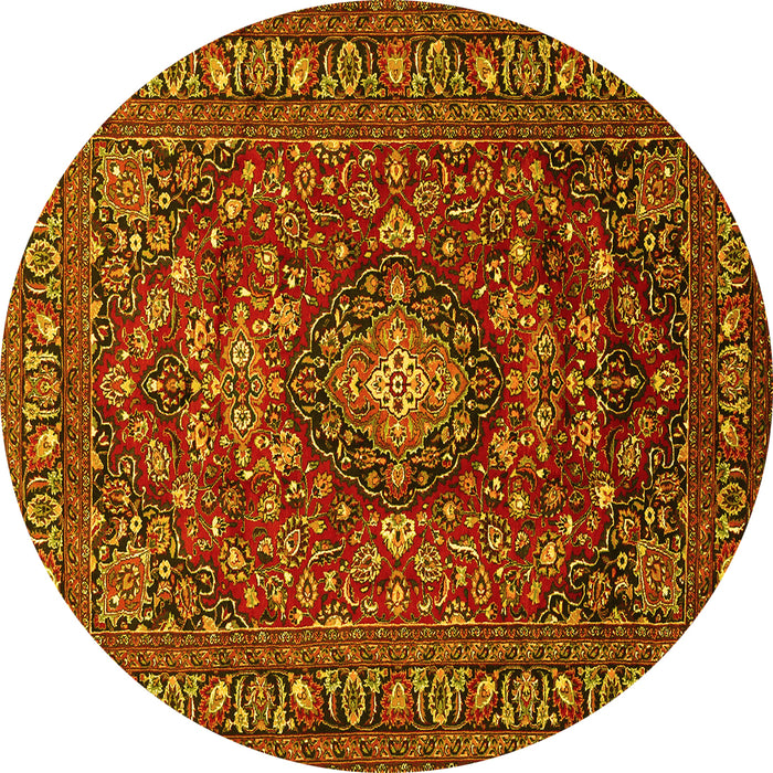 Round Machine Washable Persian Yellow Traditional Rug, wshtr2175yw