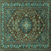 Square Machine Washable Persian Turquoise Traditional Area Rugs, wshtr2175turq