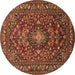 Round Machine Washable Persian Brown Traditional Rug, wshtr2175brn