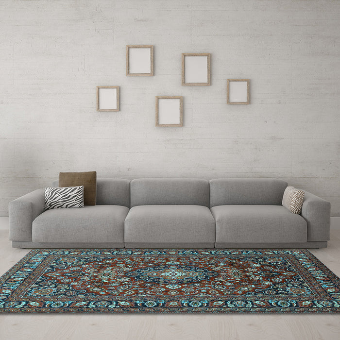 Machine Washable Persian Light Blue Traditional Rug in a Living Room, wshtr2175lblu