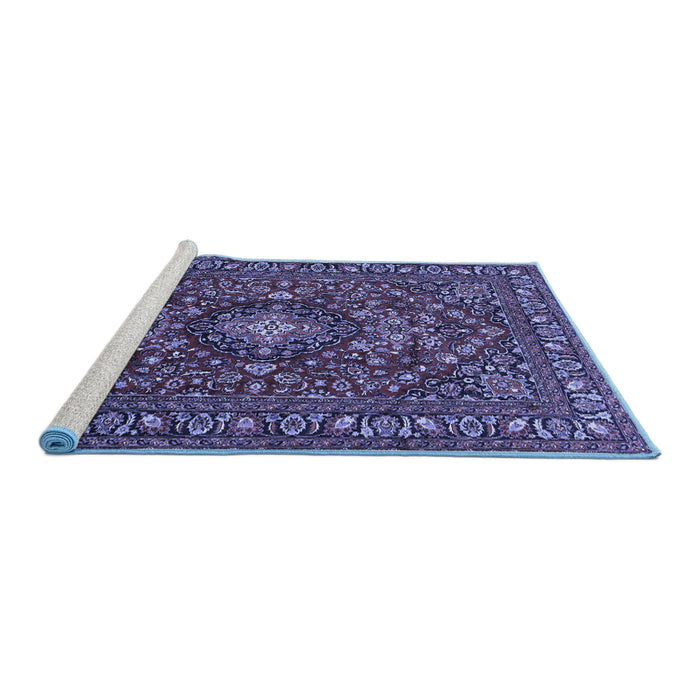 Sideview of Machine Washable Persian Blue Traditional Rug, wshtr2175blu