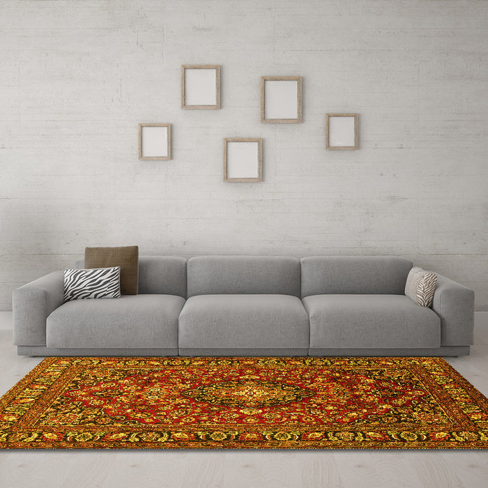 Machine Washable Persian Yellow Traditional Rug in a Living Room, wshtr2175yw