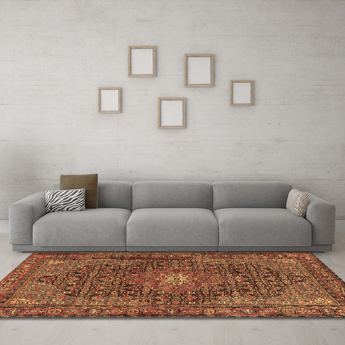 Machine Washable Persian Brown Traditional Rug in a Living Room,, wshtr2176brn