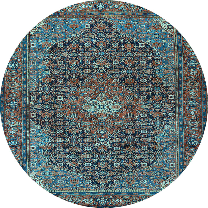 Round Machine Washable Persian Light Blue Traditional Rug, wshtr2176lblu