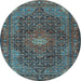 Round Machine Washable Persian Light Blue Traditional Rug, wshtr2176lblu