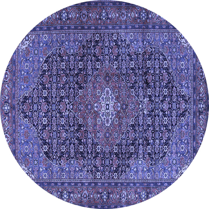 Round Machine Washable Persian Blue Traditional Rug, wshtr2176blu