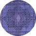 Round Machine Washable Persian Blue Traditional Rug, wshtr2176blu