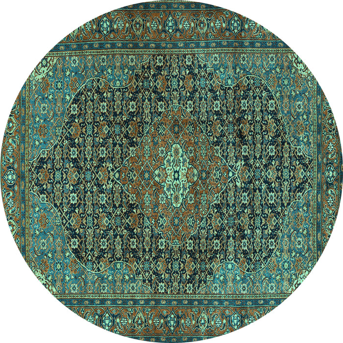 Round Machine Washable Persian Turquoise Traditional Area Rugs, wshtr2176turq