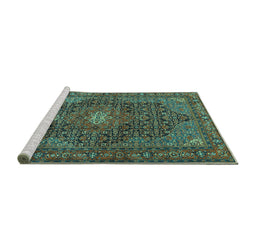 Sideview of Machine Washable Persian Turquoise Traditional Area Rugs, wshtr2176turq