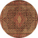 Round Machine Washable Persian Brown Traditional Rug, wshtr2176brn