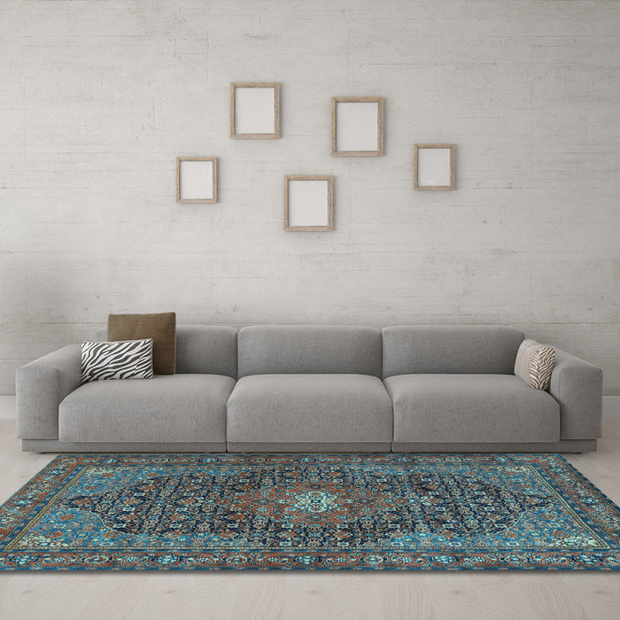 Machine Washable Persian Light Blue Traditional Rug in a Living Room, wshtr2176lblu