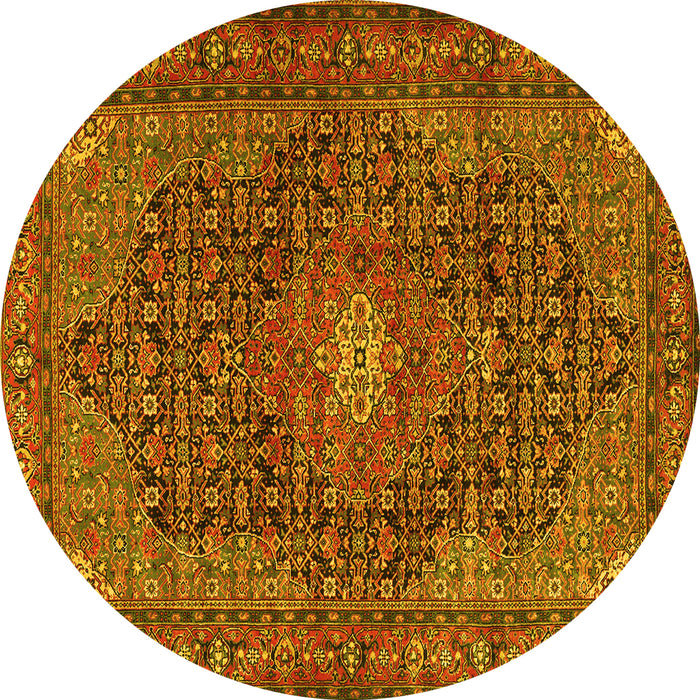 Round Persian Yellow Traditional Rug, tr2176yw