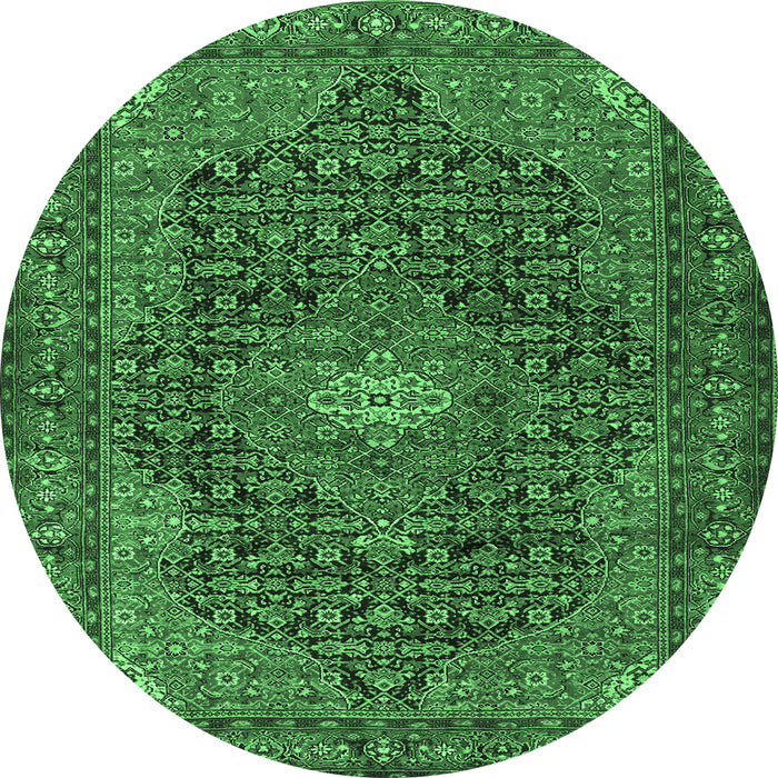 Round Machine Washable Persian Emerald Green Traditional Area Rugs, wshtr2176emgrn
