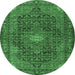 Round Machine Washable Persian Emerald Green Traditional Area Rugs, wshtr2176emgrn