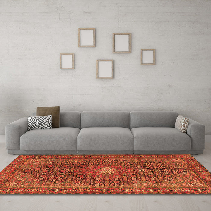 Machine Washable Persian Orange Traditional Area Rugs in a Living Room, wshtr2176org