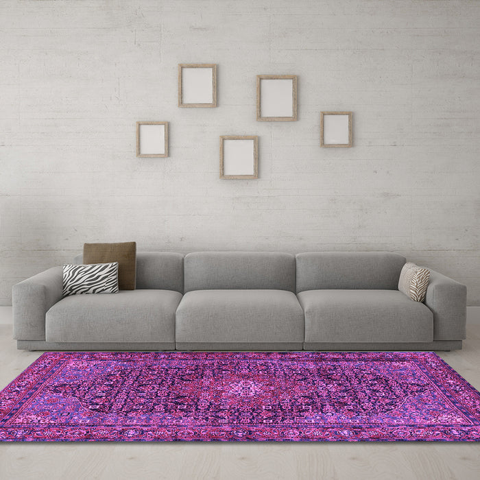 Machine Washable Persian Purple Traditional Area Rugs in a Living Room, wshtr2176pur