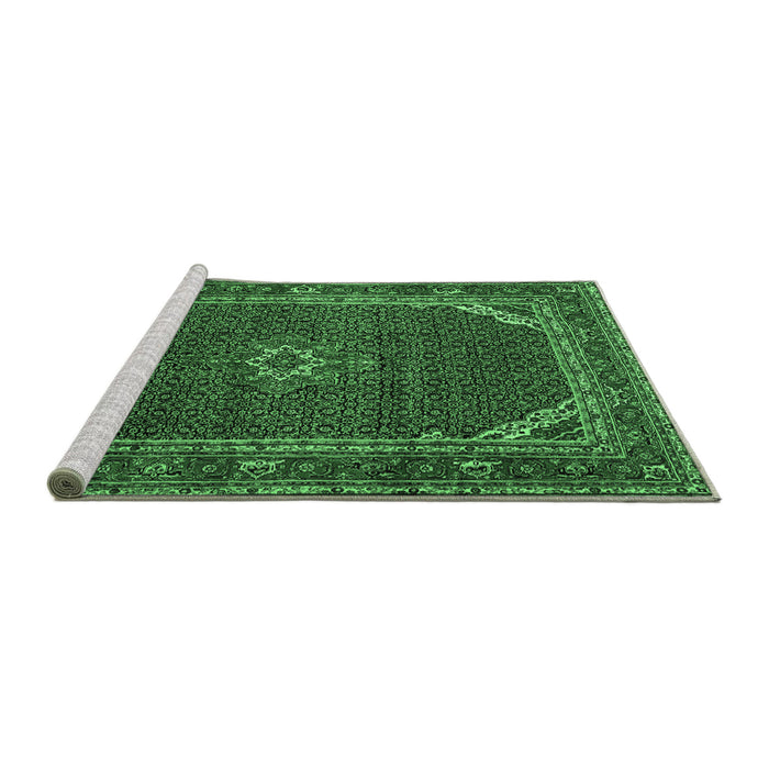 Sideview of Machine Washable Persian Emerald Green Traditional Area Rugs, wshtr2177emgrn