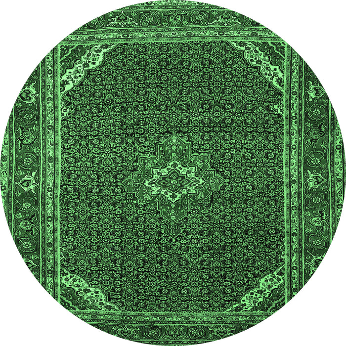 Round Machine Washable Persian Emerald Green Traditional Area Rugs, wshtr2177emgrn
