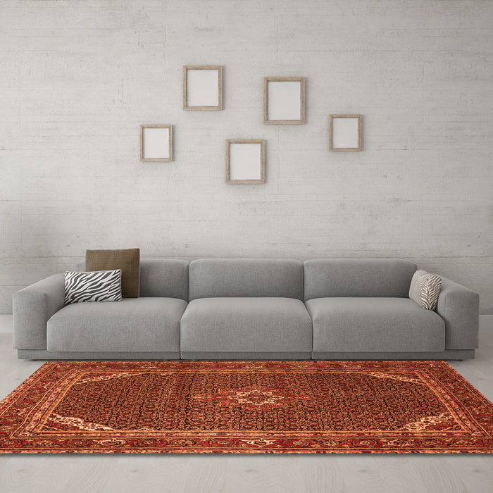 Machine Washable Persian Orange Traditional Area Rugs in a Living Room, wshtr2177org