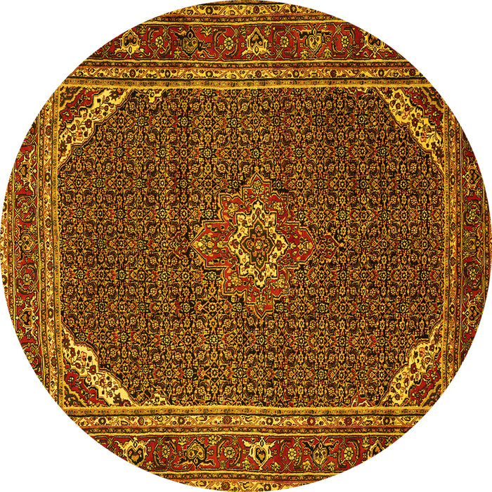Round Machine Washable Persian Yellow Traditional Rug, wshtr2177yw