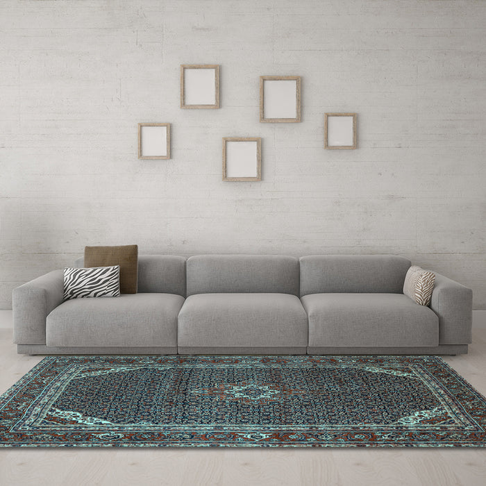 Machine Washable Persian Light Blue Traditional Rug in a Living Room, wshtr2177lblu