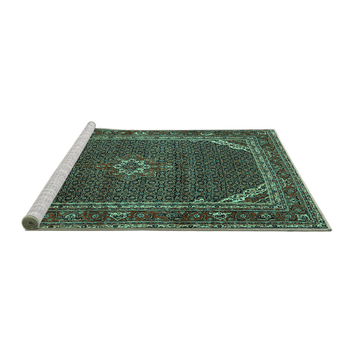 Sideview of Machine Washable Persian Turquoise Traditional Area Rugs, wshtr2177turq