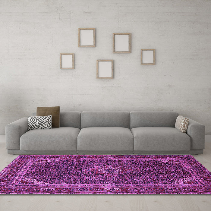Machine Washable Persian Purple Traditional Area Rugs in a Living Room, wshtr2177pur