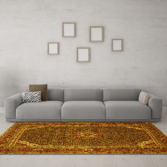 Machine Washable Persian Yellow Traditional Rug in a Living Room, wshtr2177yw