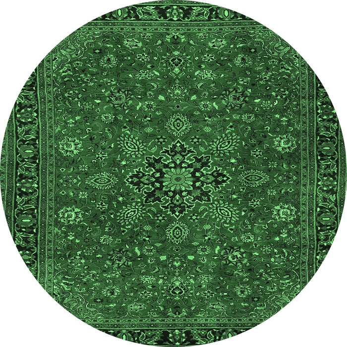 Round Machine Washable Persian Emerald Green Traditional Area Rugs, wshtr2178emgrn