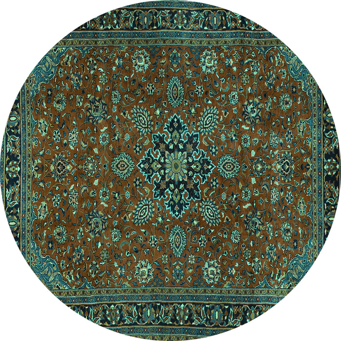 Round Machine Washable Persian Turquoise Traditional Area Rugs, wshtr2178turq