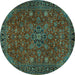 Round Machine Washable Persian Turquoise Traditional Area Rugs, wshtr2178turq