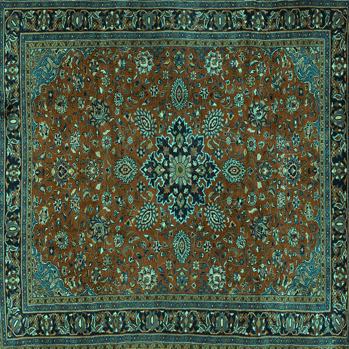 Square Machine Washable Persian Turquoise Traditional Area Rugs, wshtr2178turq