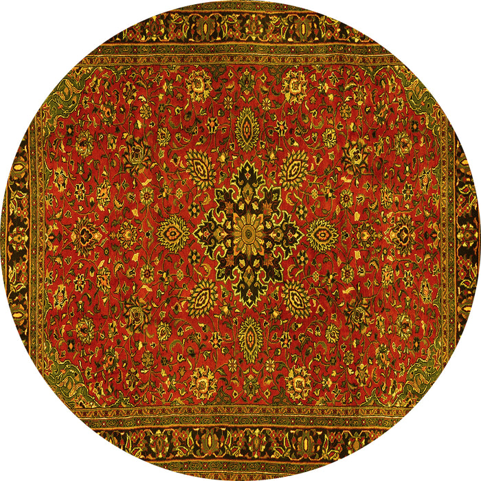Round Machine Washable Persian Yellow Traditional Rug, wshtr2178yw