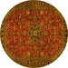 Round Machine Washable Persian Yellow Traditional Rug, wshtr2178yw