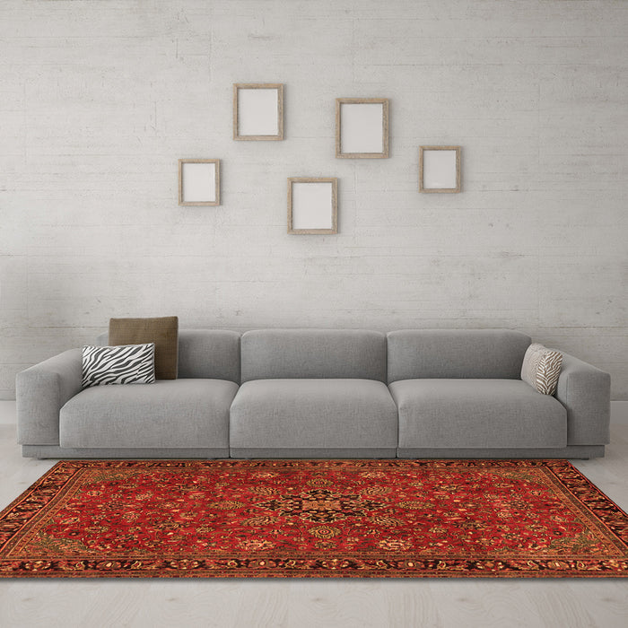Machine Washable Persian Orange Traditional Area Rugs in a Living Room, wshtr2178org