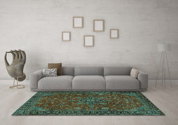 Machine Washable Persian Turquoise Traditional Area Rugs in a Living Room,, wshtr2178turq
